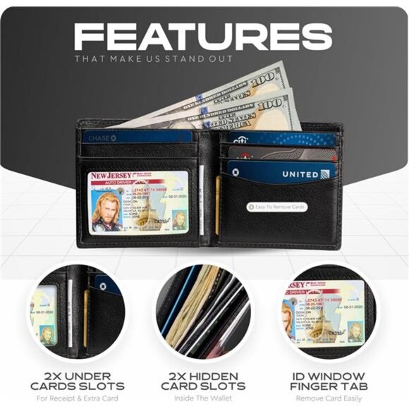 Wallet for Men’s - Genuine Leather Slim Bifold RFID Wallet - Gift for Men - Picture 5 of 7